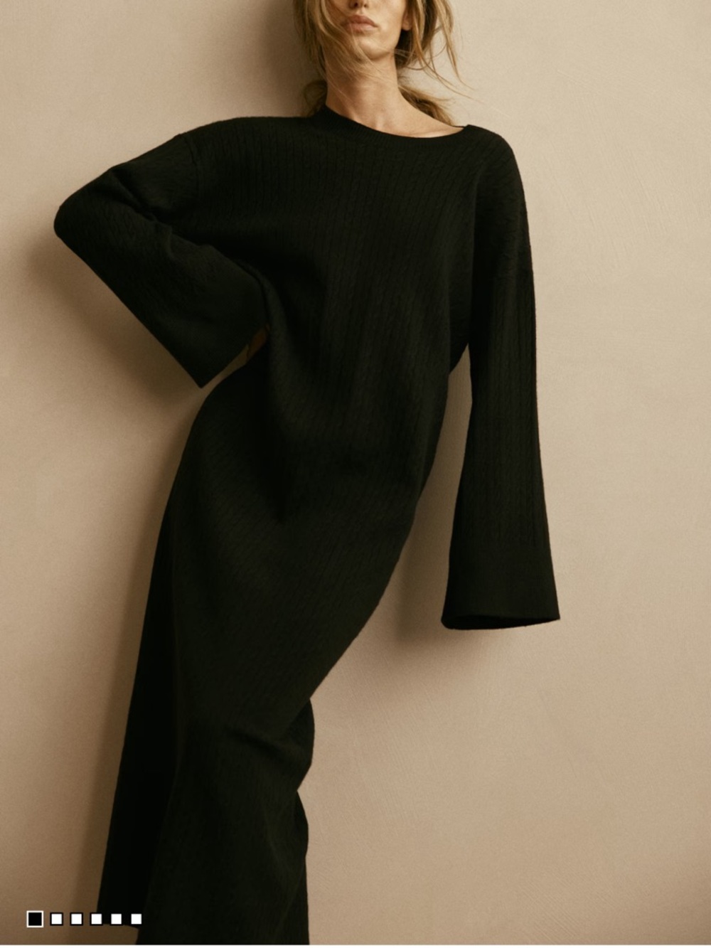 H&M Black Long Sleeve Maxi Dress with Flared Sleeves